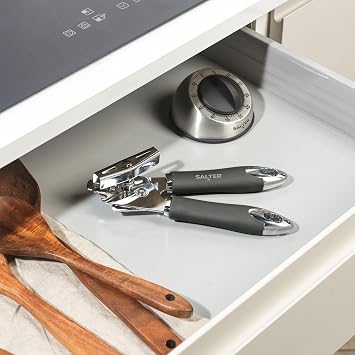 Salter BW11386EU7 Cosmos Can Opener - Manual Turn Knob, Kitchen Tin Opener Arthritis Hands, Weak Hands, Elderly, Camping, Hanging Hook, Easy to Clean, Long Lasting Quality, Matte Grey