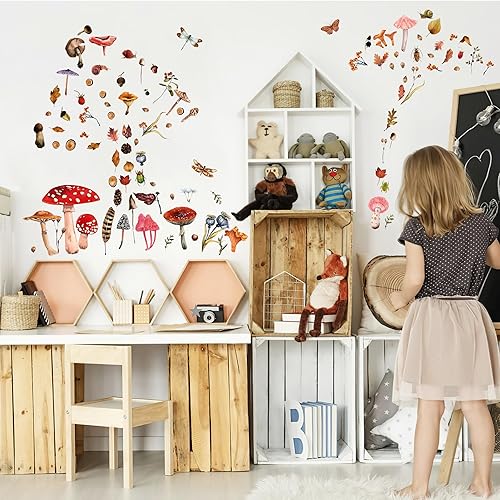 Miniatura 5 de Calcomanías de pared de hongos que brillan en la oscuridad, calcomanías de hongos del bosque en acuarela para techo, decoración estética colorida de