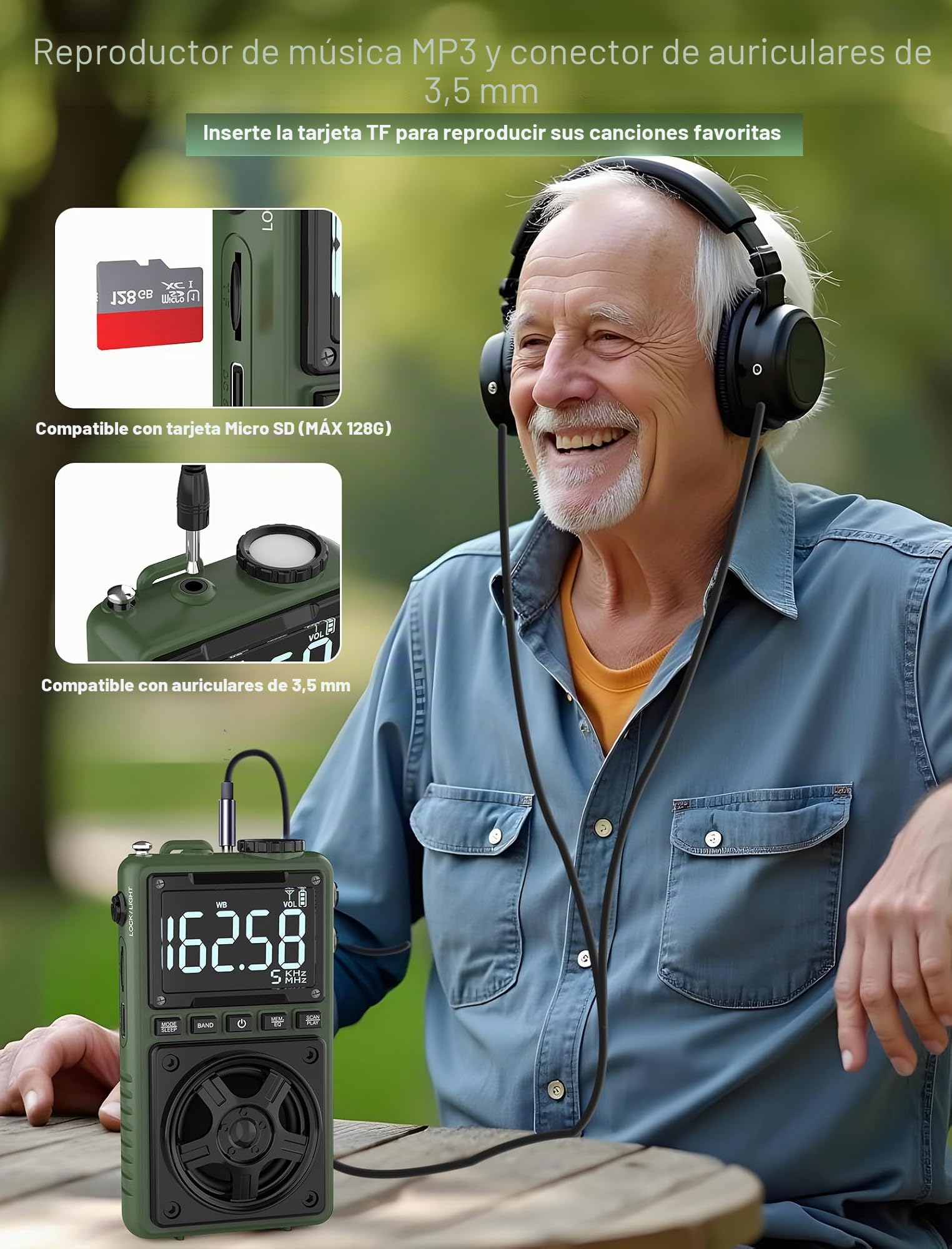 Radio Bluetooth AM FM NOAA portátil recargable 1250 mAh con recepción excelente, altavoz 5 W, sintonizador digital y auriculares