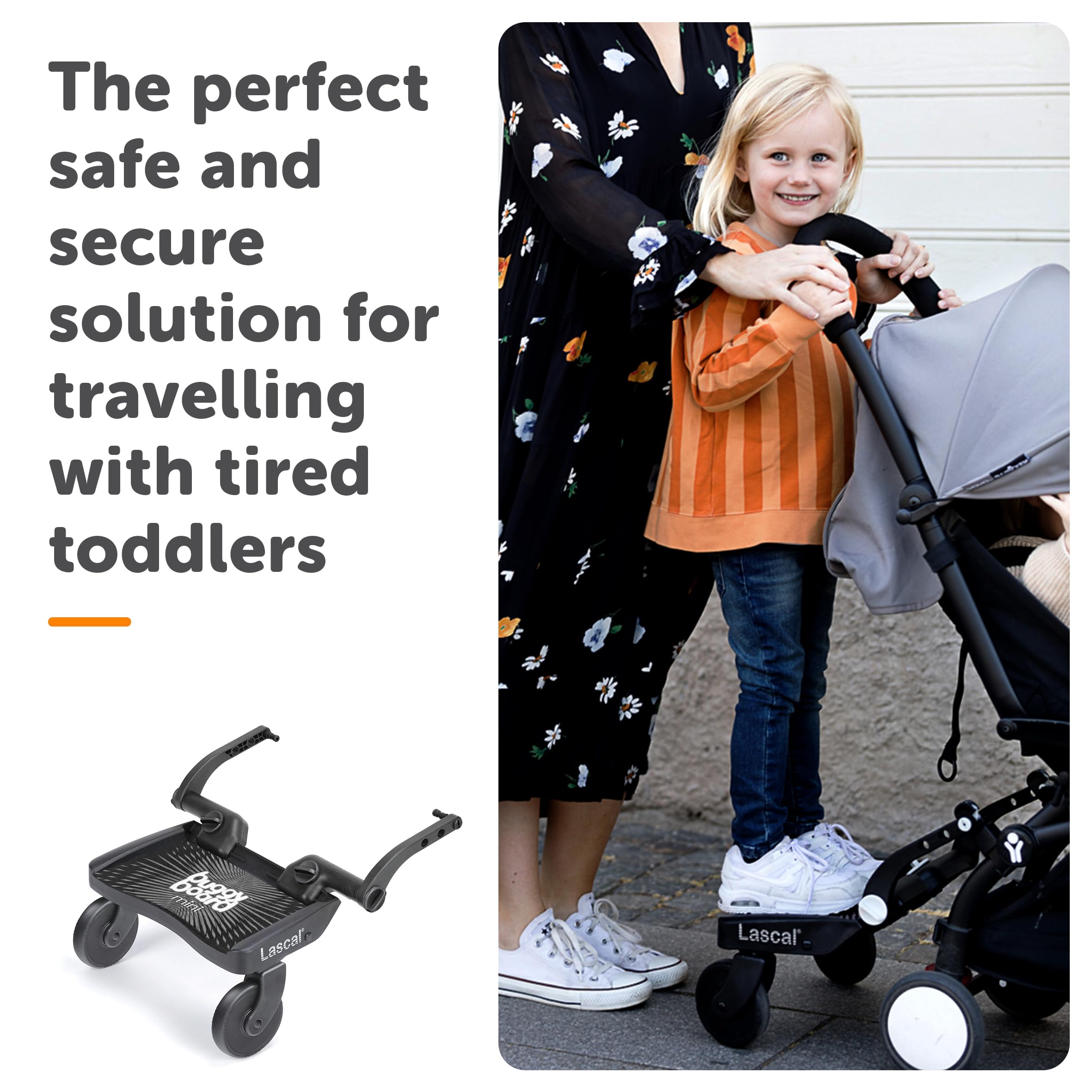 Lascal BuggyBoard Mini Plataforma con ruedas para carrito infantil, accesorio para niños de 2 a 6 años (22 kg), compatible con casi todas las sillitas de paseo, negro