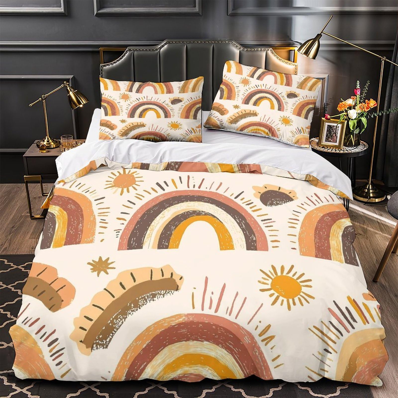 Parure de lit dragons arc-en-ciel 260x220 en microfbre avec housse de couette
