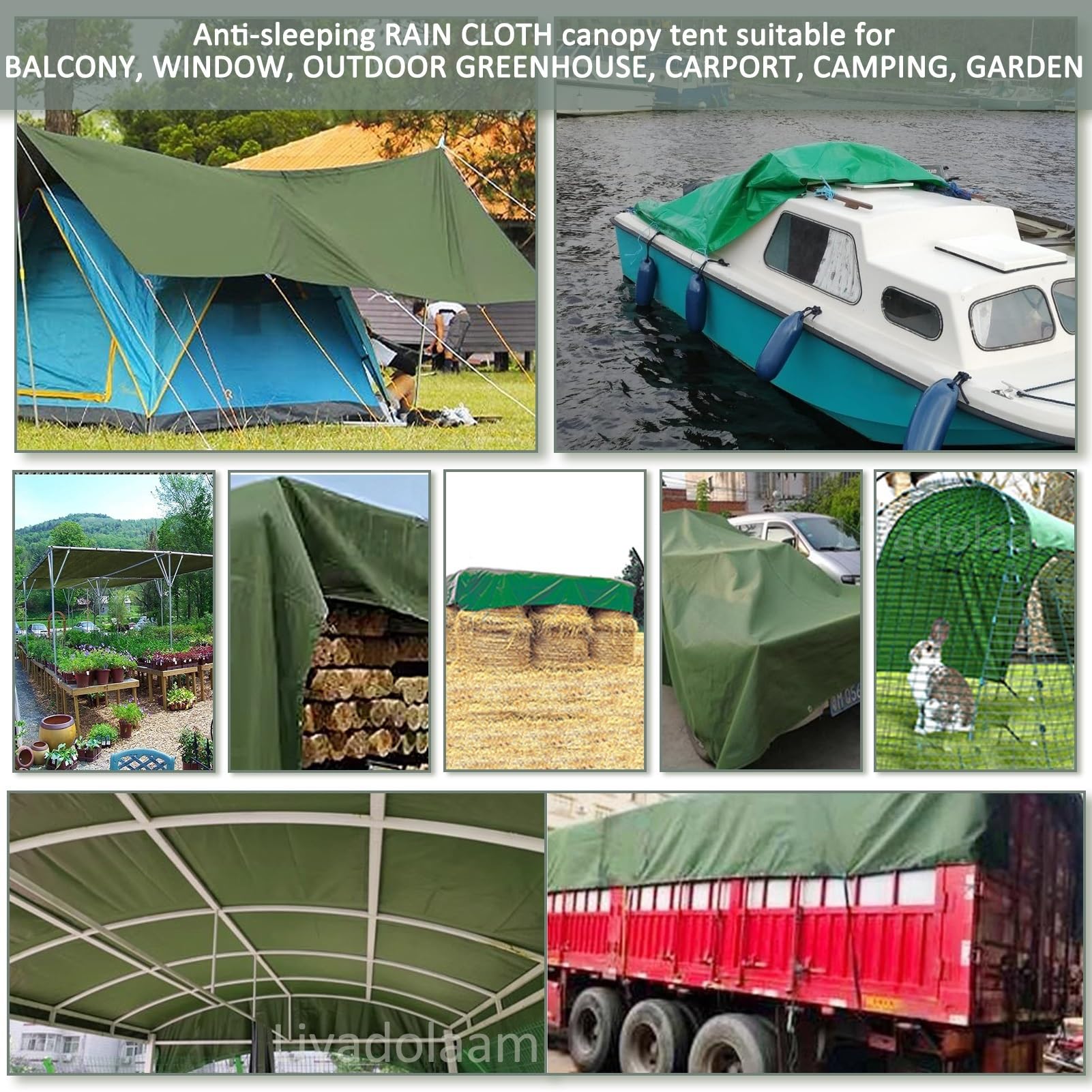 Lona verde de 600 g/m², 1 x 2 m, 1,5 x 2 m, 2 x 2 m, 2 x 3 m, 3 x 4 m, 3 x 6 m, 5 x 6 m, lona resistente con ojales para acampar al aire libre, cubiertas multiusos para muebles de coche y suelo (1,2