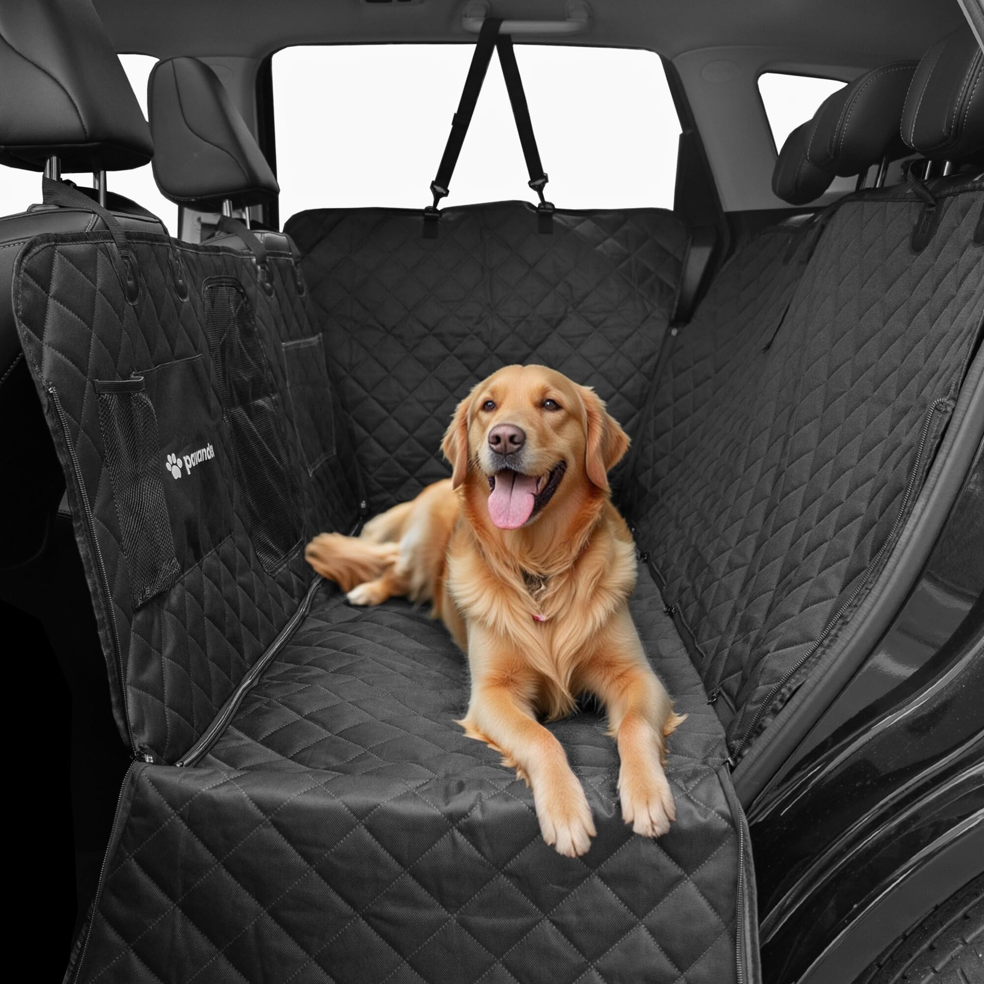 Dog Car Seat Cover for Back Seat with Door Protection, Waterproof Dog Seat Hammock, Soft-Padded Pet Car Seat Cover for SUVs & Sedans (Black)