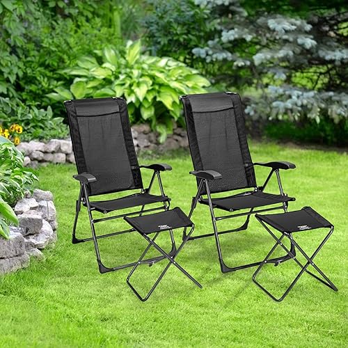 Miniatura 9 de Giantex 4 sillas plegables de patio con reposapiés, respaldo ajustable, paquete de 2 sillas portátiles para exteriores, sillas de comedor para