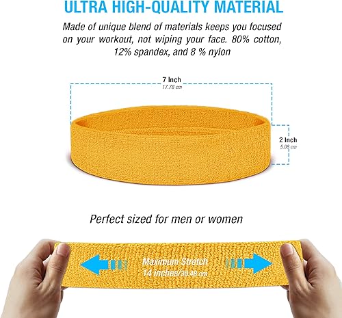 Miniatura 74 de Suddora Diadema de entrenamiento para hombres y mujeres, banda deportiva que absorbe la humedad, bandas de tela de rizo de algodón ligero para Lazo