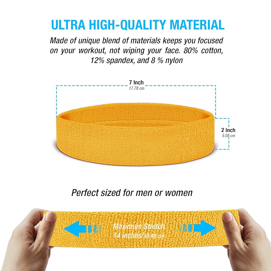 Suddora Sweatbands Set, Moisture Wicking 2 Wristbands and 1 Headband, Breathable Terry Cloth Athletic Bands for Basketball, Tennis, Yoga, Gym, Sweat Bands for Costumes and Cosplay, Yellow