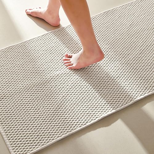 Alfombras de baño antideslizantes, lavables, súper absorbentes, delgadas, para baño, de secado rápido, de pelo bajo, color blanco marfil, 24 x 47