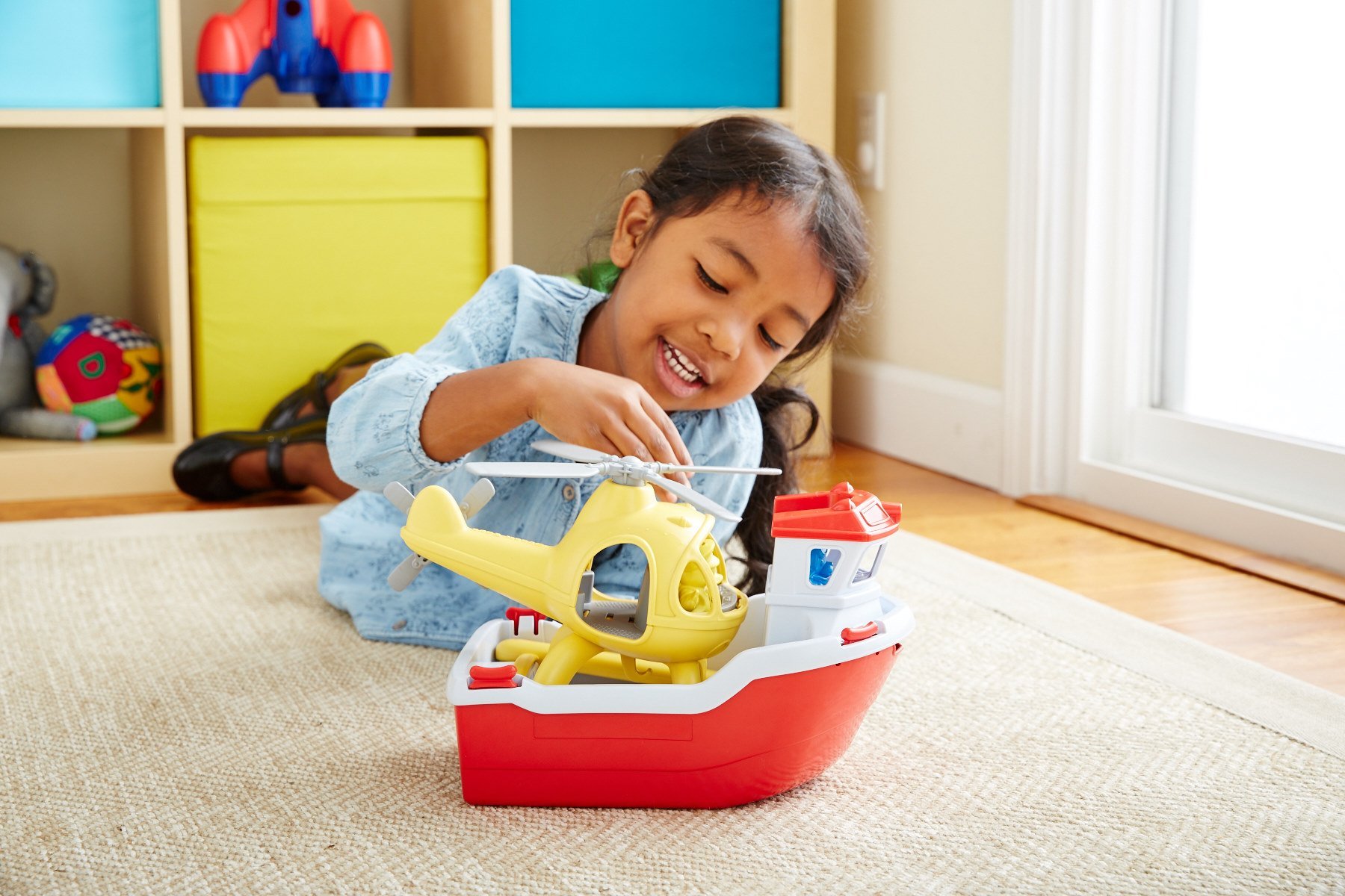 Green Toys Rescue Boat with Helicopter