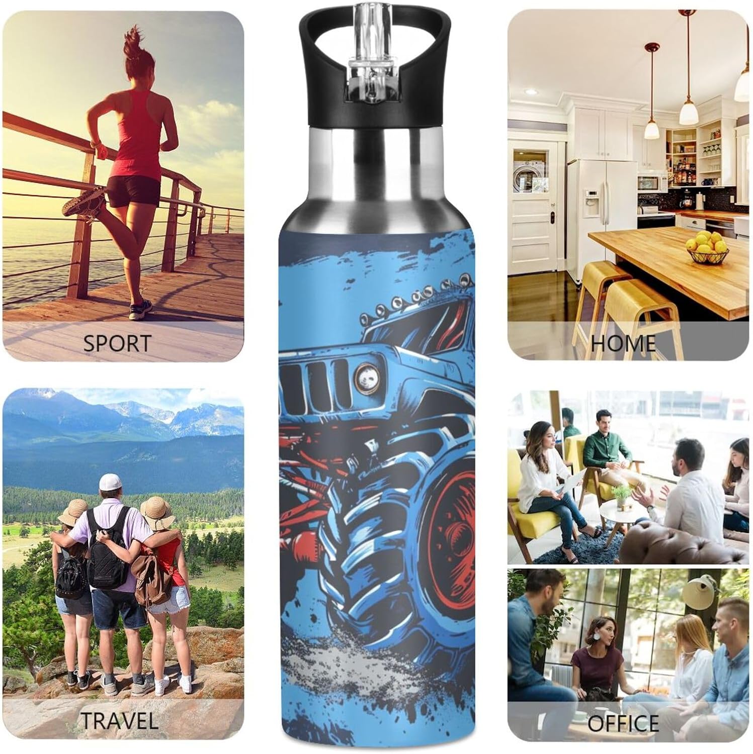 Blue Truck Water Bottle Kids Boys Girls Insulated Stainless Steel Hot Cold Water Flask with Straw Lid for Sports Gym Running 20 oz - Image 6