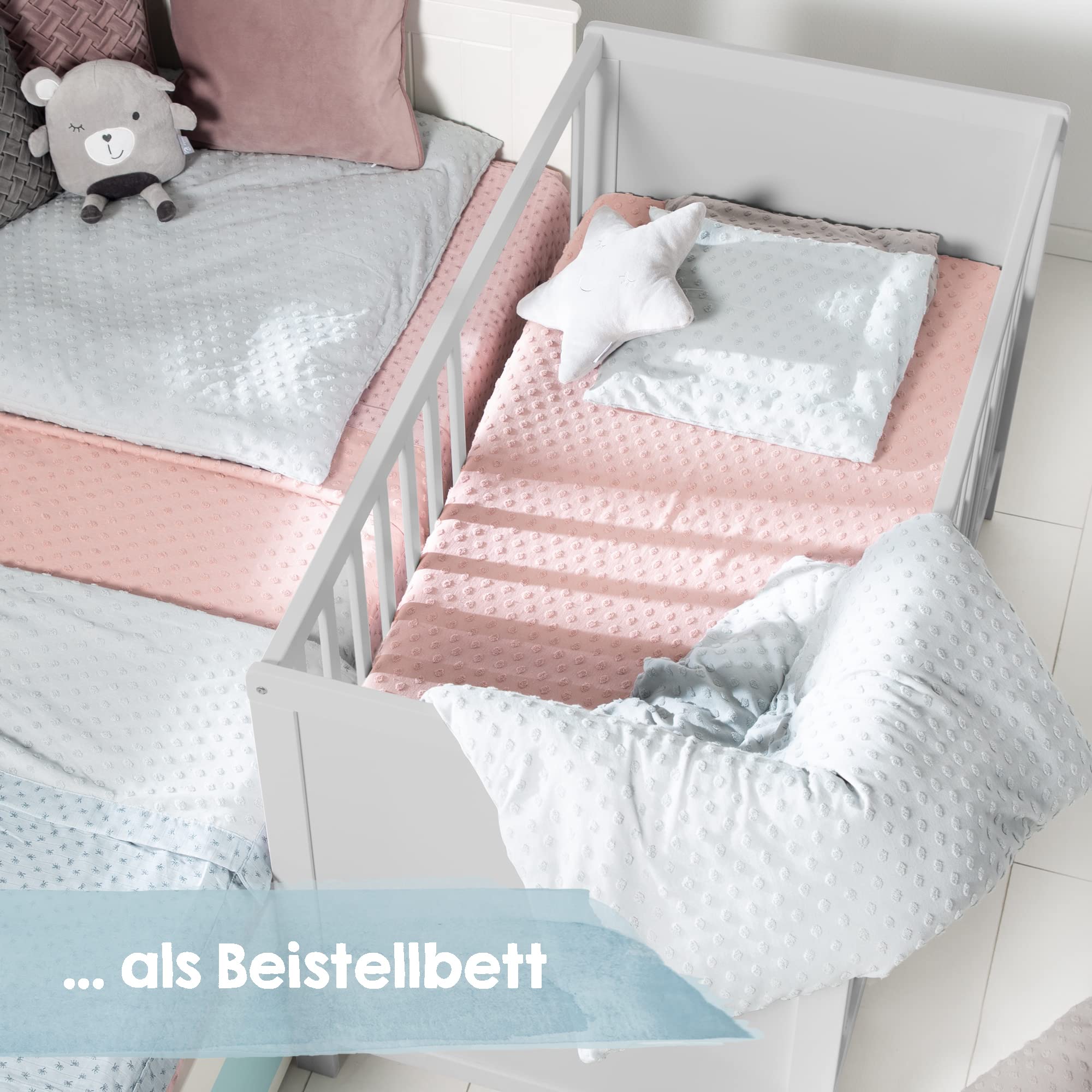 roba 2 in 1 Babybett 60 x 120 cm Gitterbett Beistellbett 6-fach Höhenverstellbar Holz grau taupe