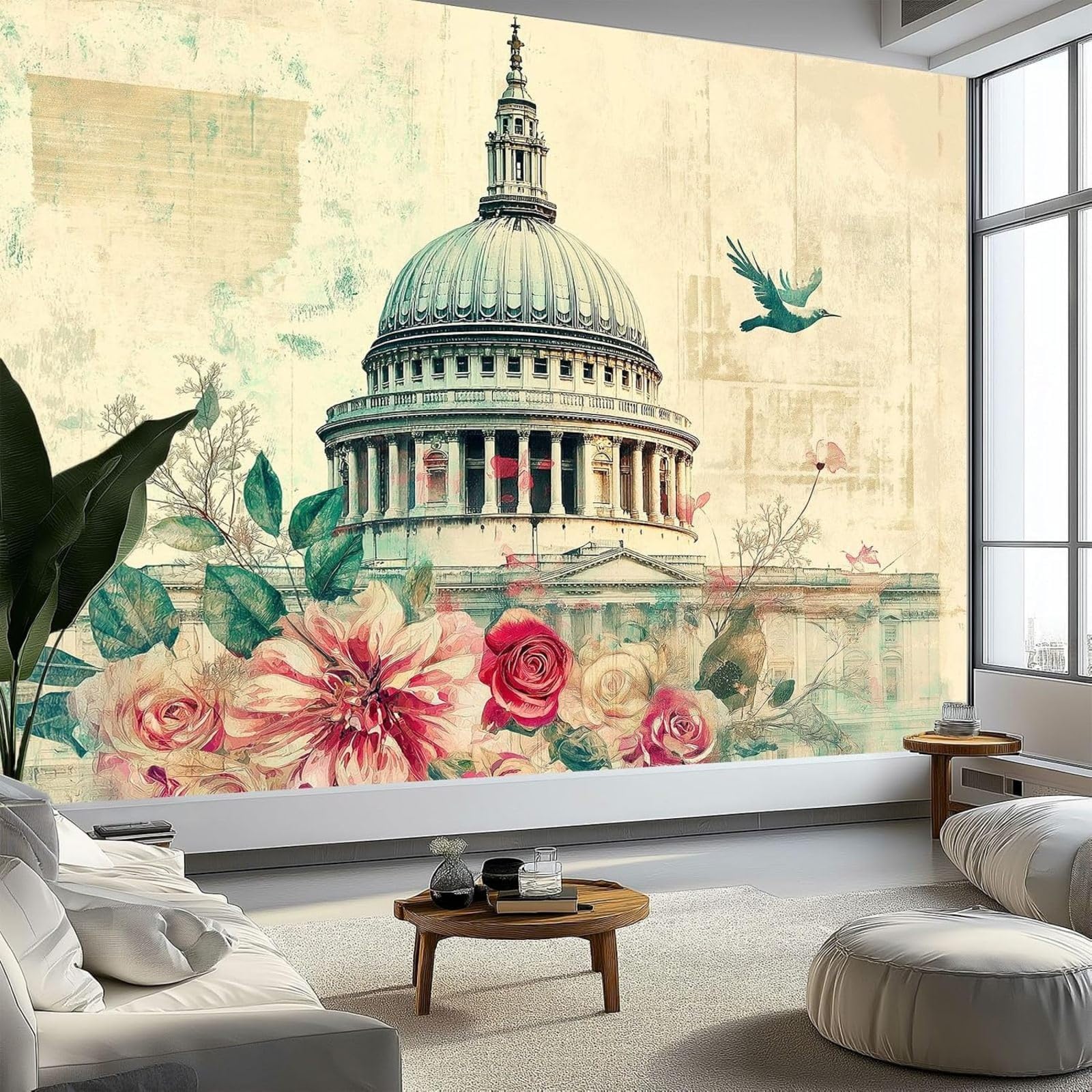 Papier peint intissé Londres aquarelle crème 430x300 cm