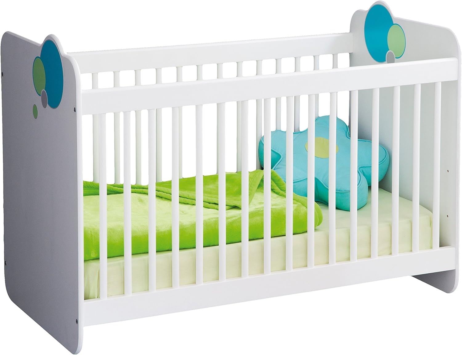 Demeyere Lit A Barreaux 60x1 Bulles Panneau De Particules Mdf Blanc Bleu Vert Amazon Fr Bebe Et Puericulture