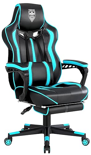 Vonesse Gaming Chairs for Adults, Gaming Chairs with Footrest Reclining Computer Chair for Heavy People,Big and Tall Ergonomic Gamer Chair with Lumbar Pillow(Teal/Cyan) - Teal/Cyan