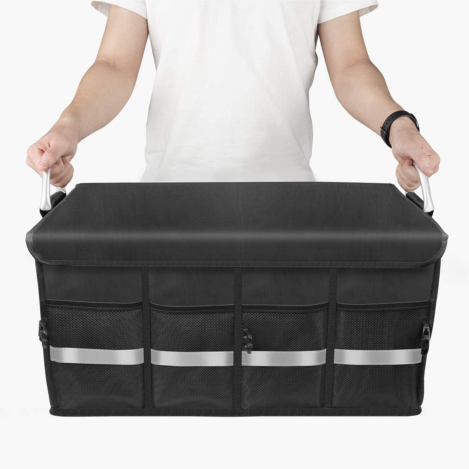 Organiseur de coffre de voiture | Sac de coffre pliable étanche pour presque toutes les voitures : camion, véhicule, SUV, van | 58 cm x 40 cm x 30 cm | Noir