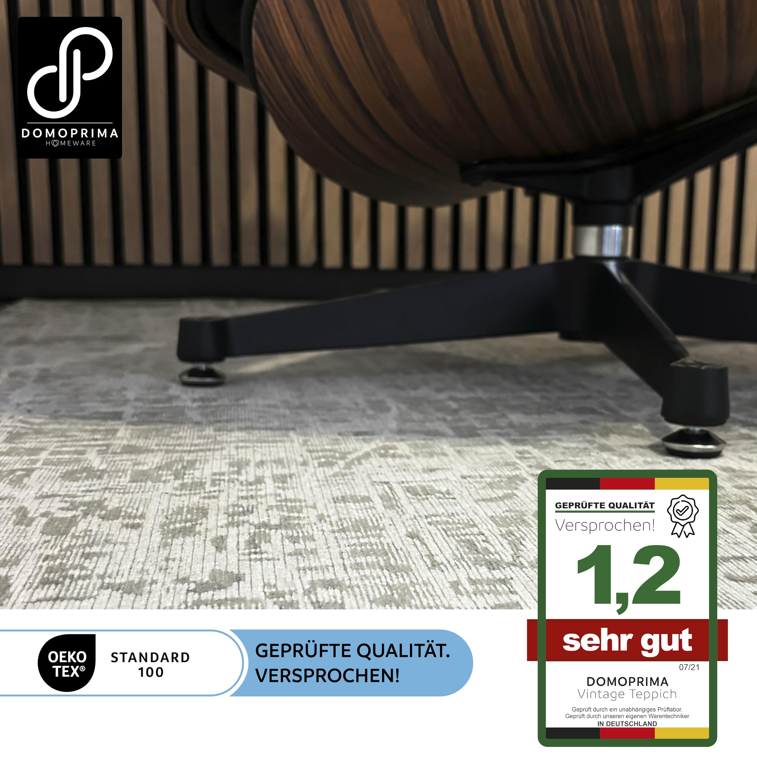 DOMOPRIMA Vintage Teppich ca. 160 x 230 cm für Wohnzimmer Schlafzimmer Esszimmer Kurzflor modern zeitlos schön robust waschbar antirutsch Rückseite pflegeleicht OEKOTEX