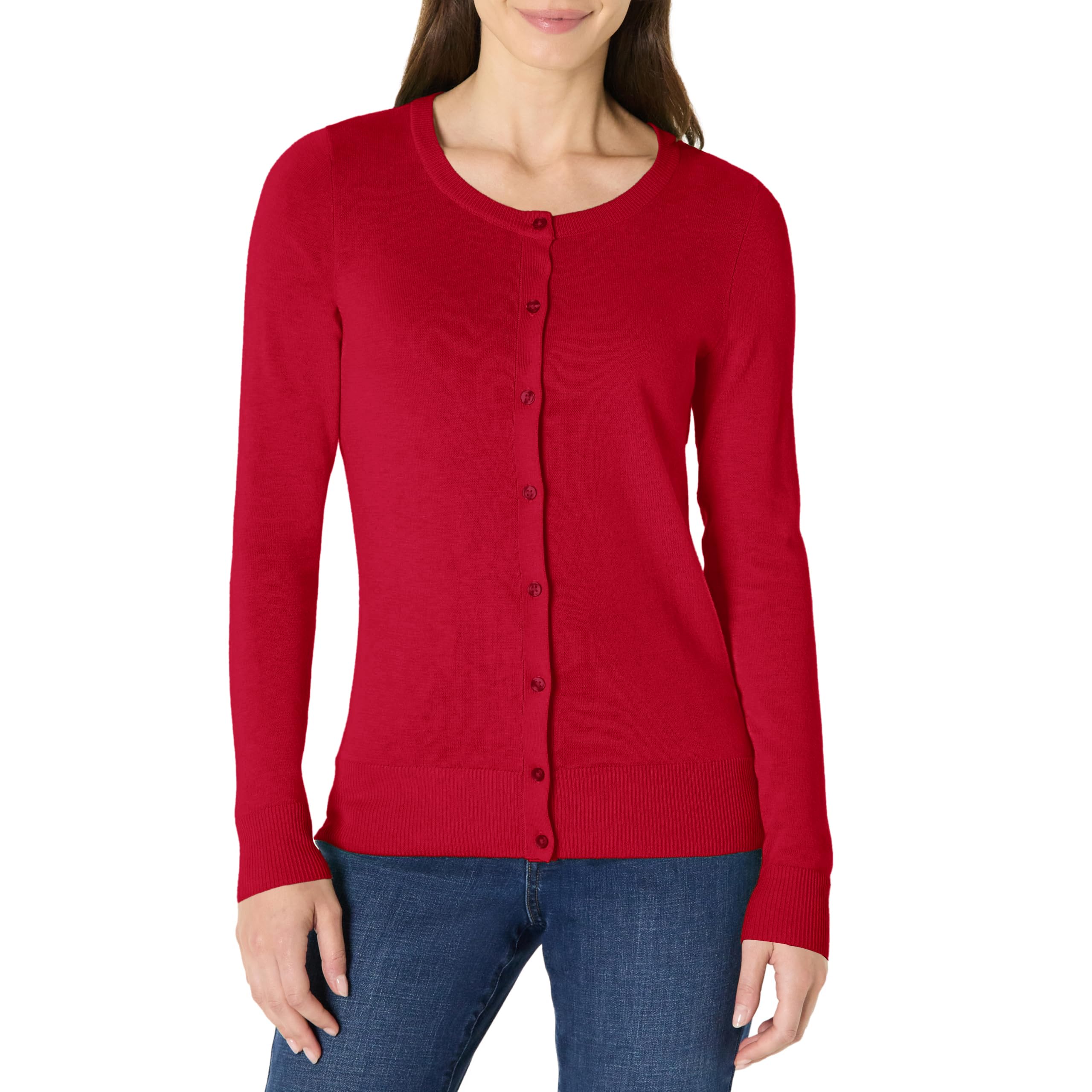 Amazon Essentials Women's Lightweight Crewneck Cardigan Jumper (Available in Plus Size), Red, XXL Plus