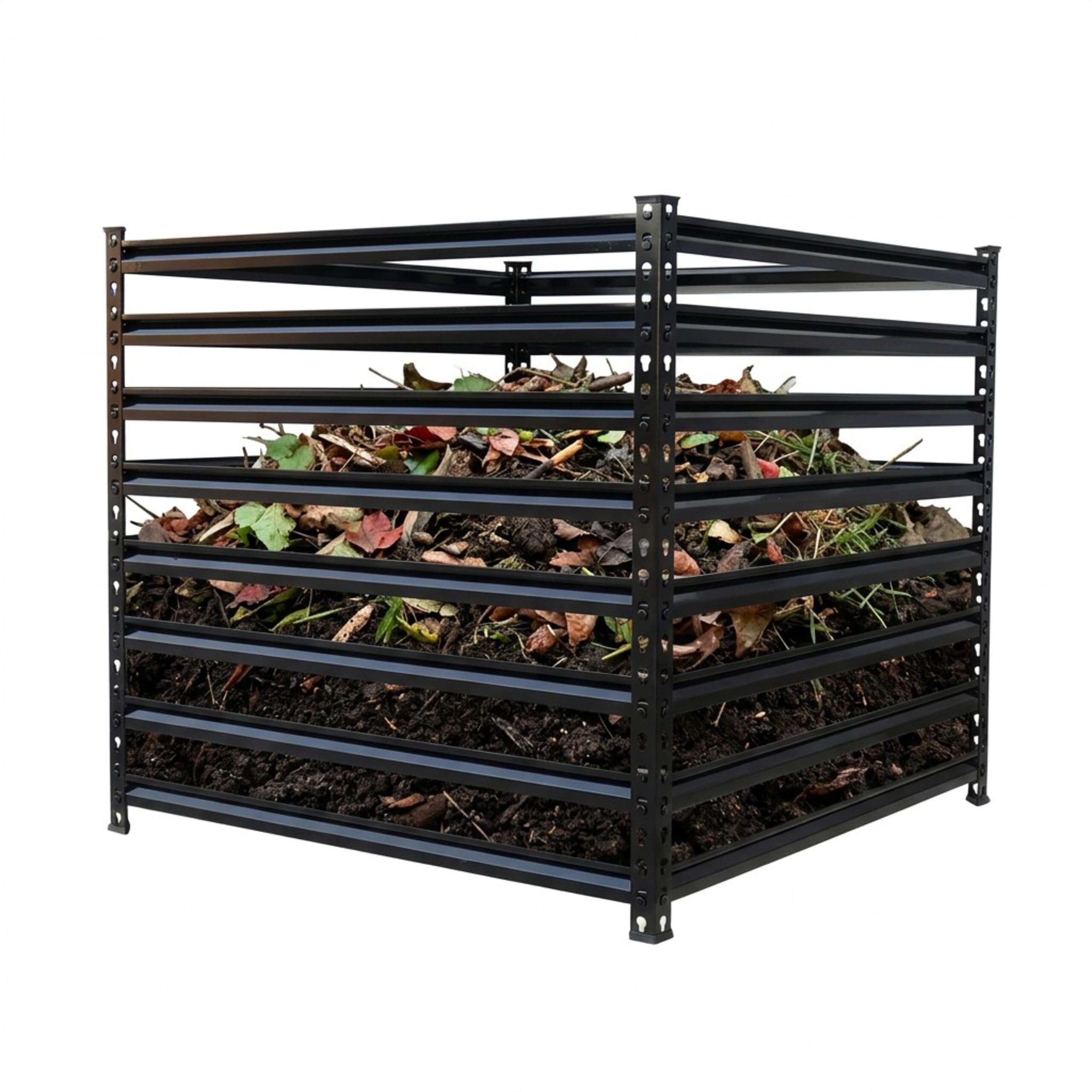 Relaxdays metal garden compost bin, leaf composter, galvanised steel, 90x100x100 cm, black, 900 L