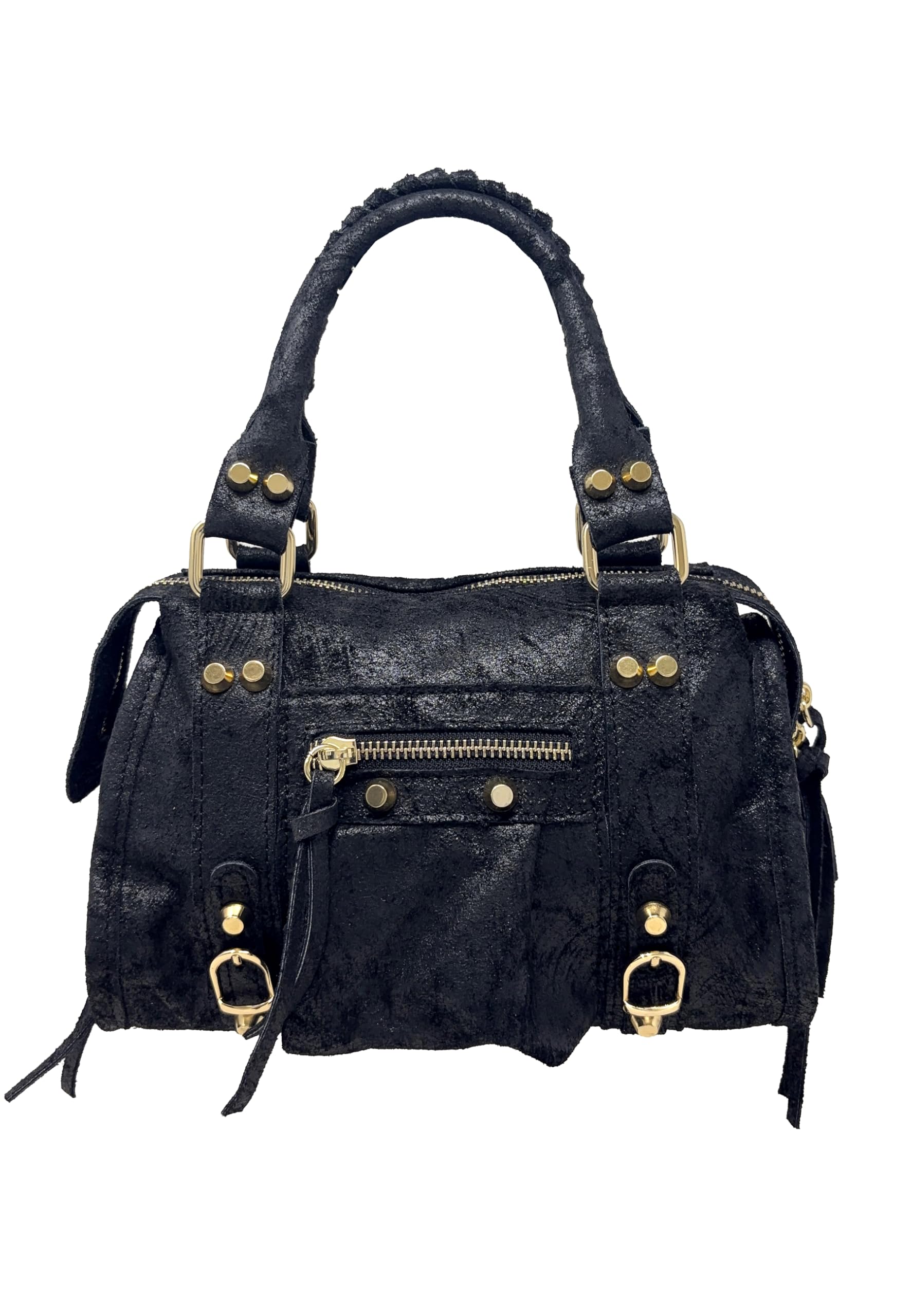 Chicca Borse Borsa a Mano con Tracolla Piccola da Donna in Pelle Opaca con Borchie