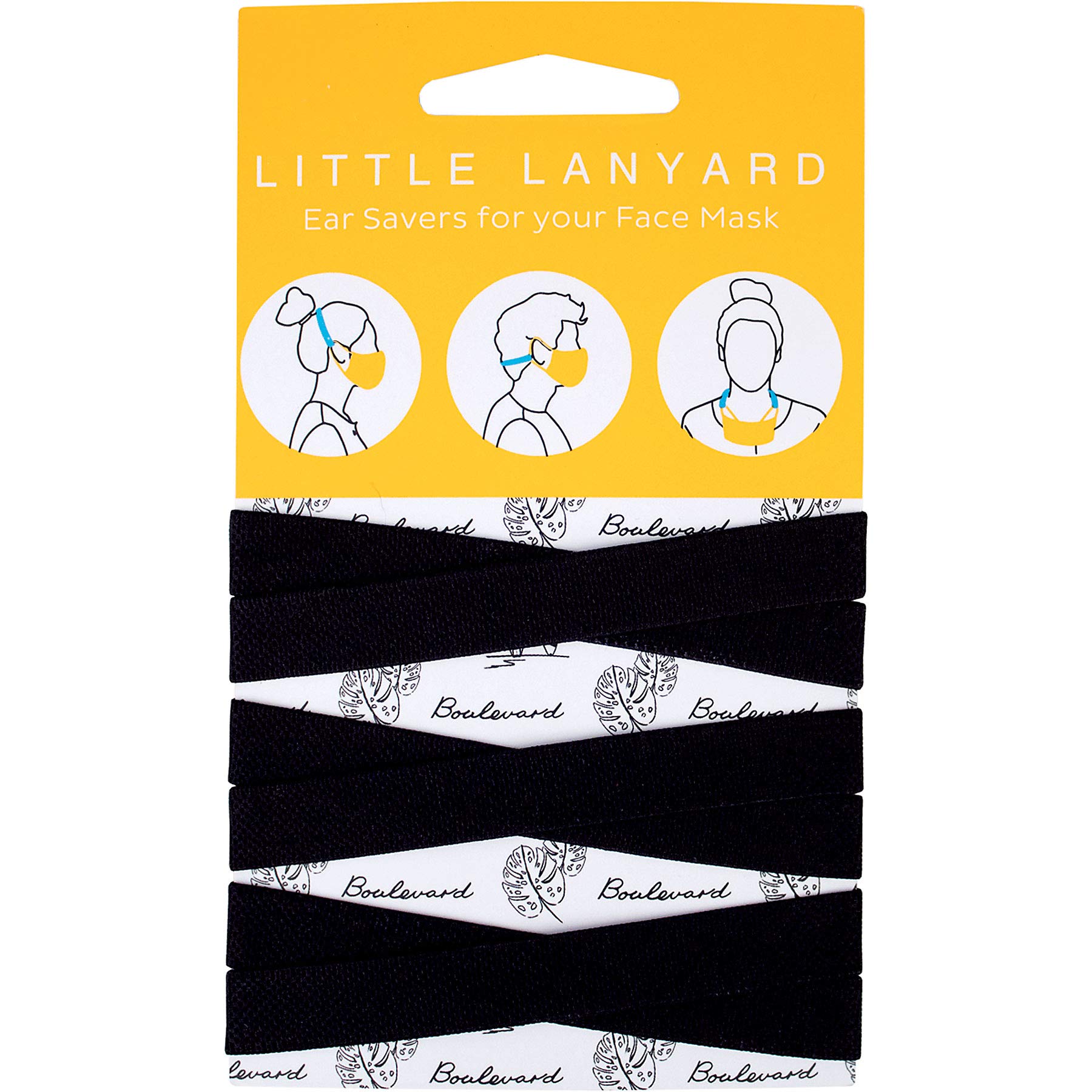 Little Lanyard Adjustable Elastic Mask Strap 3 Piece Set - Black
