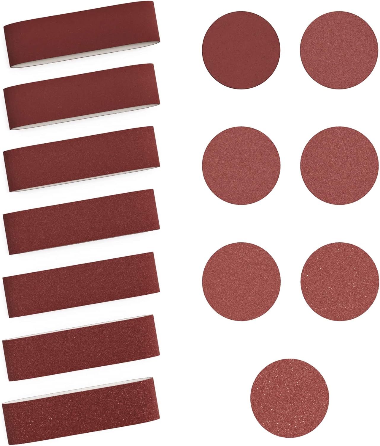 Aluminum Oxide Sanding Belts, 14 PCS 4 x 36 Inch (2 each of 80/100/120/150/180/240/400 Grits) and Sanding Discs, 14 PCS 6-Inch (2 each of 80/100/120/150/180/240/400 Grits), Sandpaper Grit Assortment - - 