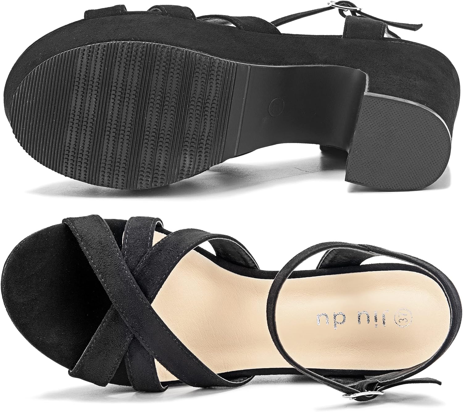 Jiu du Women's Platform Heels Sandals Open Toe Wedge Heels Suede Ankle Strap Chunky Heels Wedding Dressy Party Pumps - Image 7