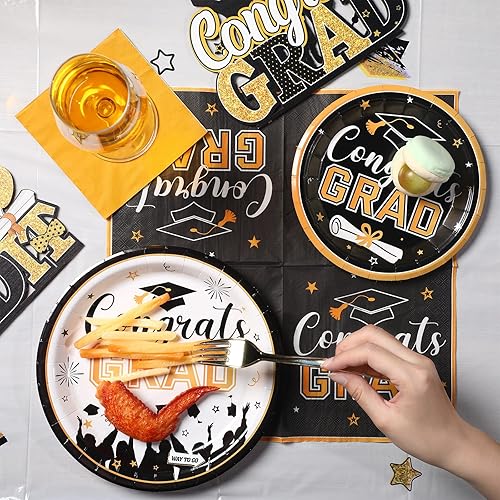 Miniatura 4 de Juego de 200 platos y servilletas de graduación de felicitaciones, suministros de fiesta de graduación clase de 2023, platos desechables de papel de