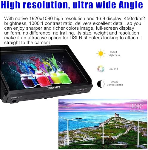 Miniatura 3 de FEELWORLD FW568 V3 Monitor de campo en cámara de 6 pulgadas, LUT 3D, para cámara DSLR, 1920x1080, entrada y salida HDMI, Full HD, brazo inclinable,