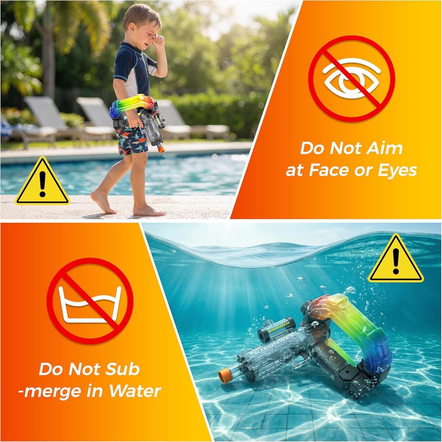 Funwee 2 Pack Electric Water Guns for Adults Kids, Colorful LED Light Effect, 750cc High Capacity, Most Powerful Automatic Water Squirt, Long Range Strongest Water Blaster, Outdoor Toy(Black+Blue)