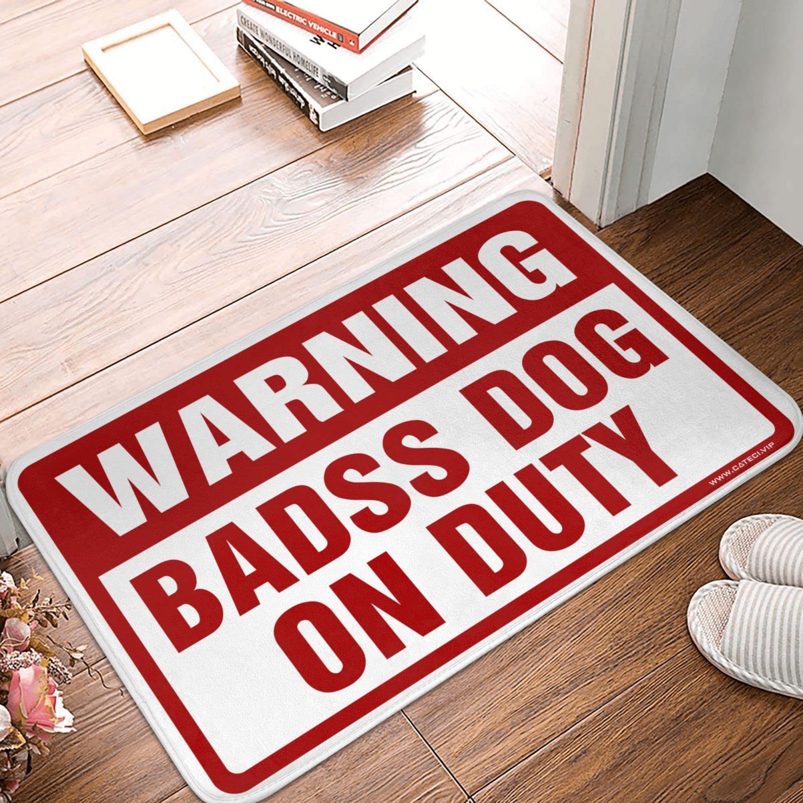 Alfombra para puerta de otoño 40 x 60 cm COTECI con cartel de advertencia para perros de trabajo