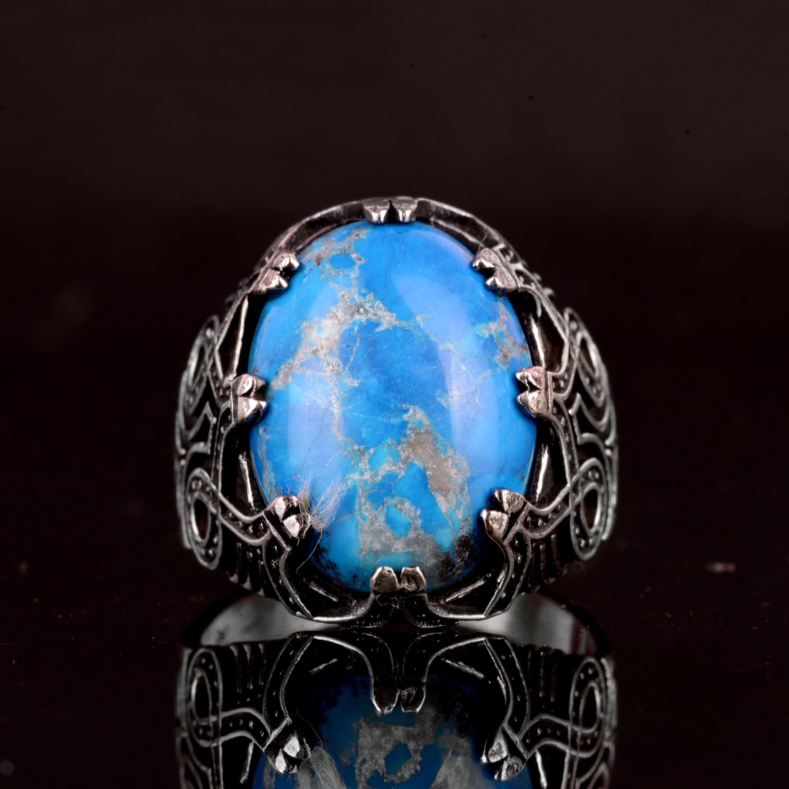 KAMBO Anillo de piedra de jaspe azul, anillo de plata para hombre, anillo hecho a mano (tamaño: 11), plata, jaspe, Plata, Jaspe