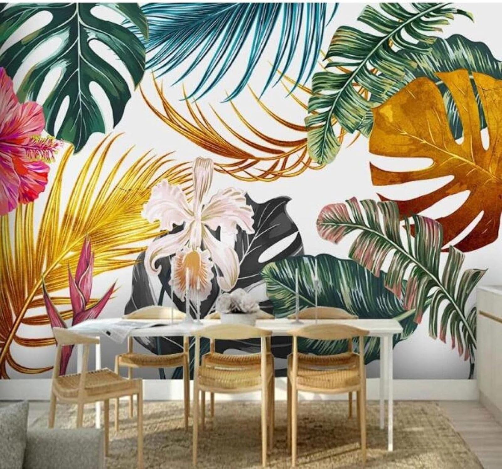 Xlming 430Cm×300Cm(B×H) Three Dimensional Gold Plants Leaves Flowers 3D Wallpaper Luxury Home Dining Decor Paste Sofa Living Room The Wall For Bedroom Mural-430Cm×300Cm