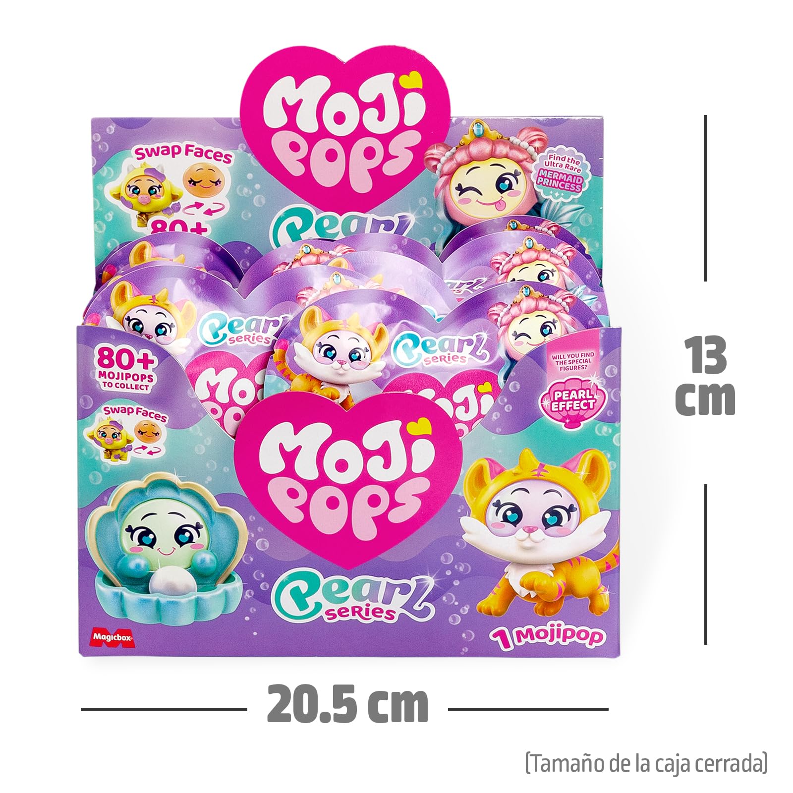 MOJI POPS Pearl Series – One Pack. Caja con 24 Sobres Sorpresa con Figuras coleccionables con caritas Reversibles. Cada sobre Contiene 1 Mojipop Sorpresa y 1 Checklist