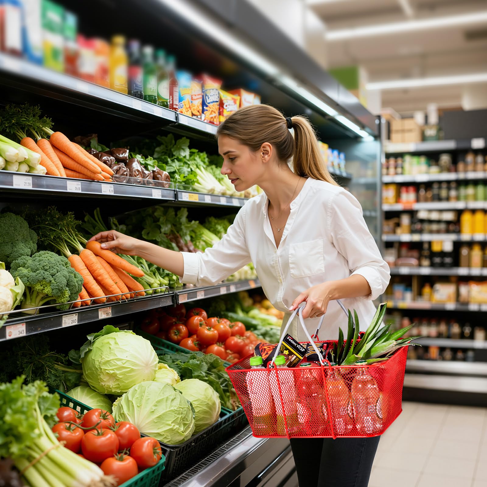 VEVOR Cestini per la Spesa Cestini per la Spesa in Metallo Impilabili da 22 Litri con Manici Portatili per Generi Alimentari, Vendita al Dettaglio, Supermercati, Uso Domestico, Rosso,12 Pezzi