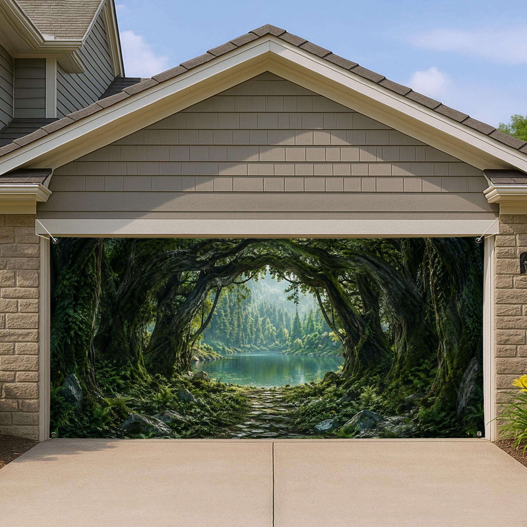 Housse de porte de garage forêt grand format 397x180 décor mural extérieur