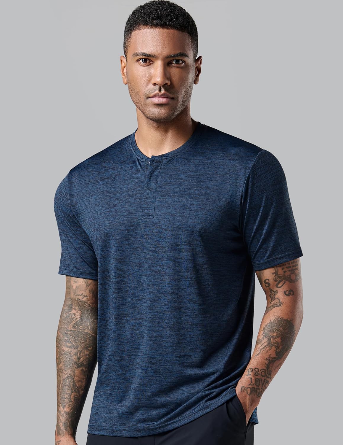 3 Pack: Mens Polo Shirts, Business Casual Golf Henley Work Shirts for Men, Collarless Short Sleeve Stylish Athletic Tshirts