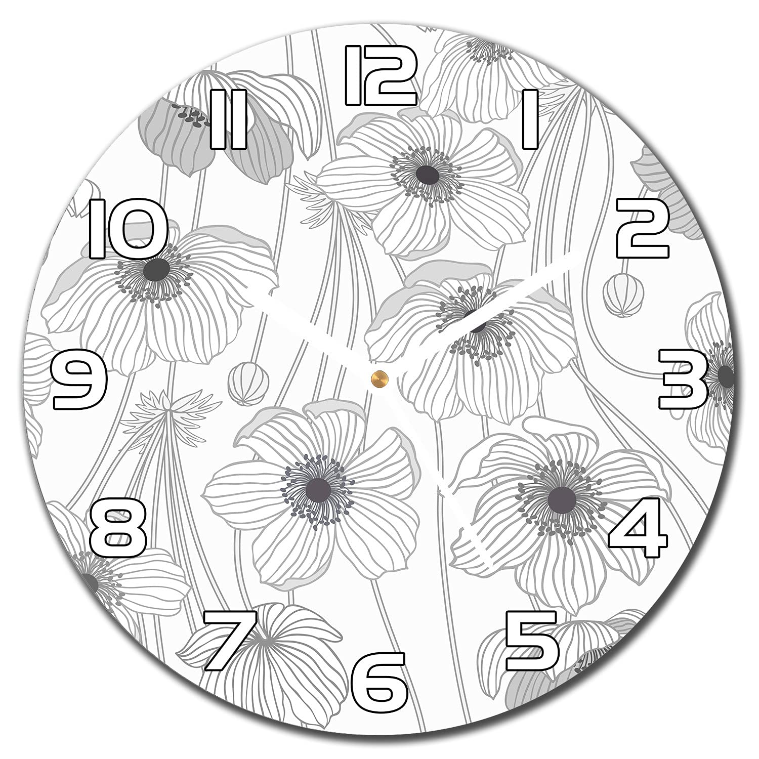 Horloge en verre 30 cm avec coquelicots pour cuisine et salon moderne