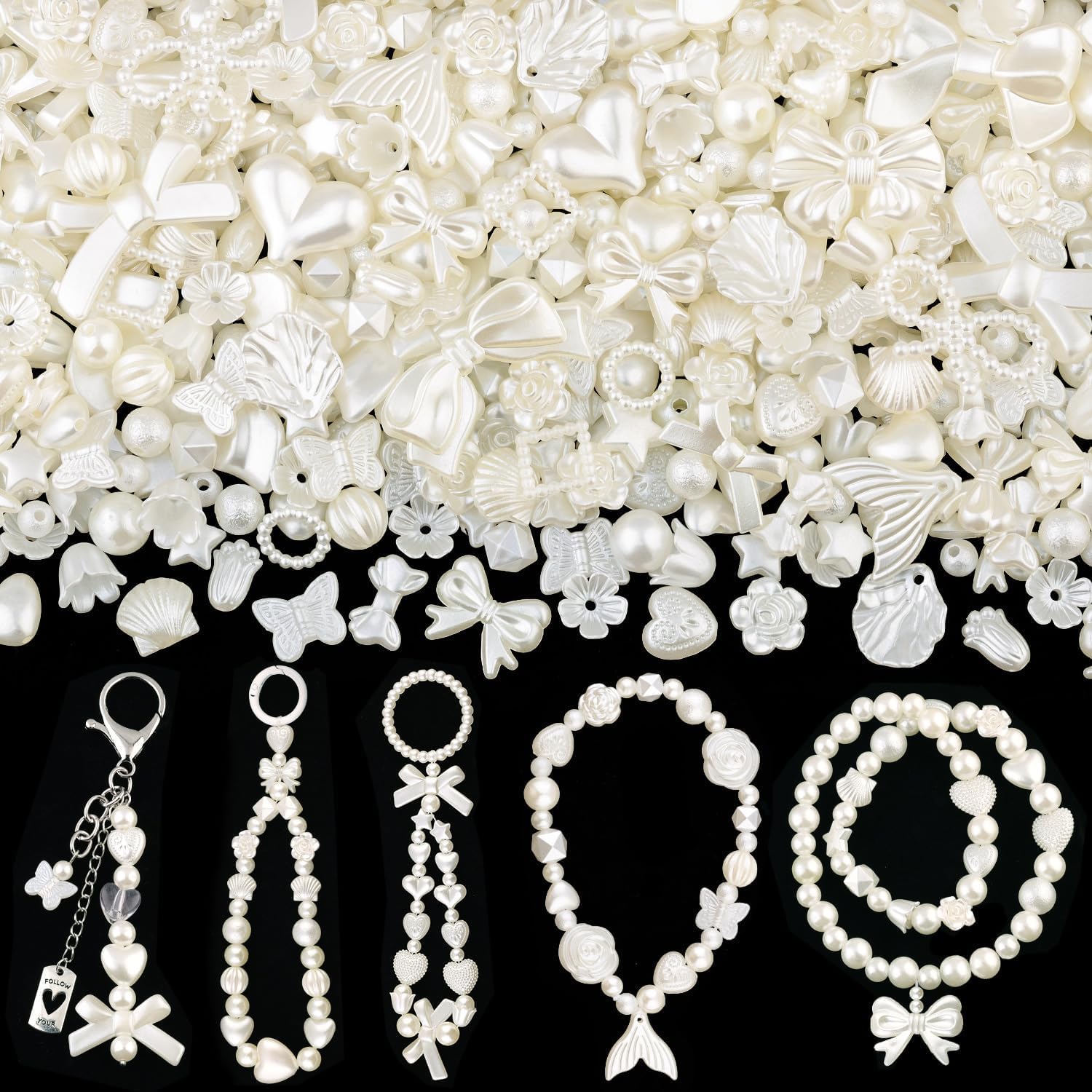 – Capstro 180–240PCS Kawaii Acrylic Jewelry Making Kit (160g) – Ivory White Resin Charms & Beads for DIY Bracelets, Necklaces, Keychains & Crafts – Fun Set for Kids & Adults
