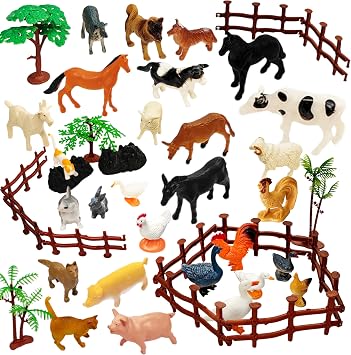 Realistic Farm Animal Figurines Toys, 44 Pcs Plastic Farm Figurines Playset Includes Fences, Cake Topper Cognitive Development Role Play Set for Classroom Rewards, Party Favor