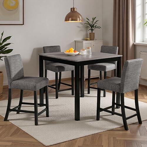 Miniatura 8 de Juego de mesa de comedor Trygoal para 6, juego de mesa de comedor de 6 piezas estilo granja con mesa rectangular, 4 sillas tapizadas con respaldo y