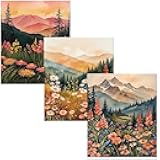 Foritho 3 Pack Vintage Mountain Wildflower Diamond Art Kits for Adults, Maximalist Nature Floral Landscape Diamond Painting Kits, DIY Diamonds Gem Art Painting for Home Wall Decor, 9.8x11.8 Inch