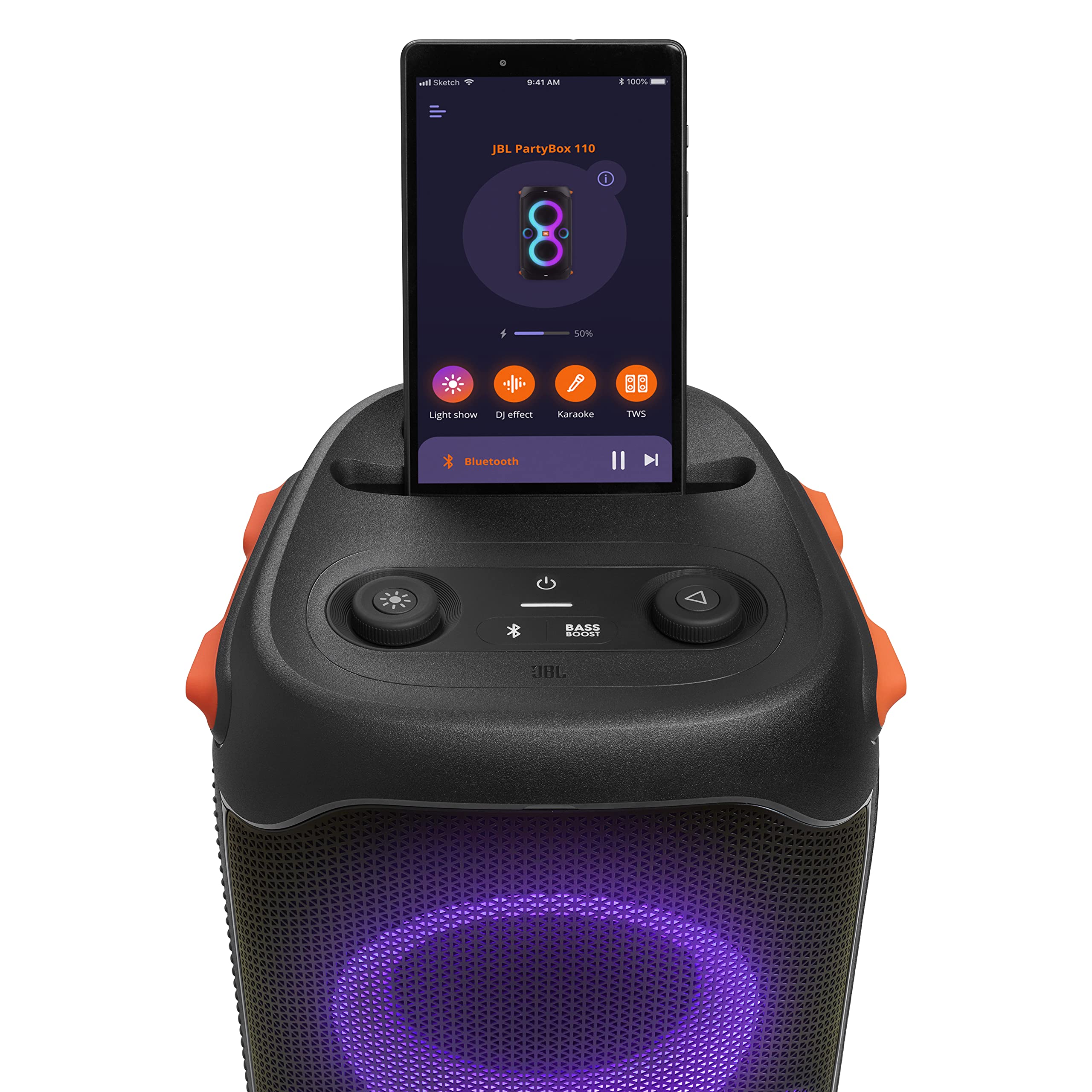 JBL PartyBox 110 - Altavoz portátil para fiestas con luces integradas, sonido potente y graves profundos