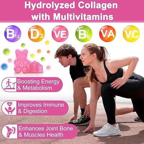 Miniatura 5 de Gomitas de péptidos de colágeno múltiples, tipo I, II, III, V, X - Péptidos de colágeno hidrolizados con biotina, ácido hialurónico, apoya la piel