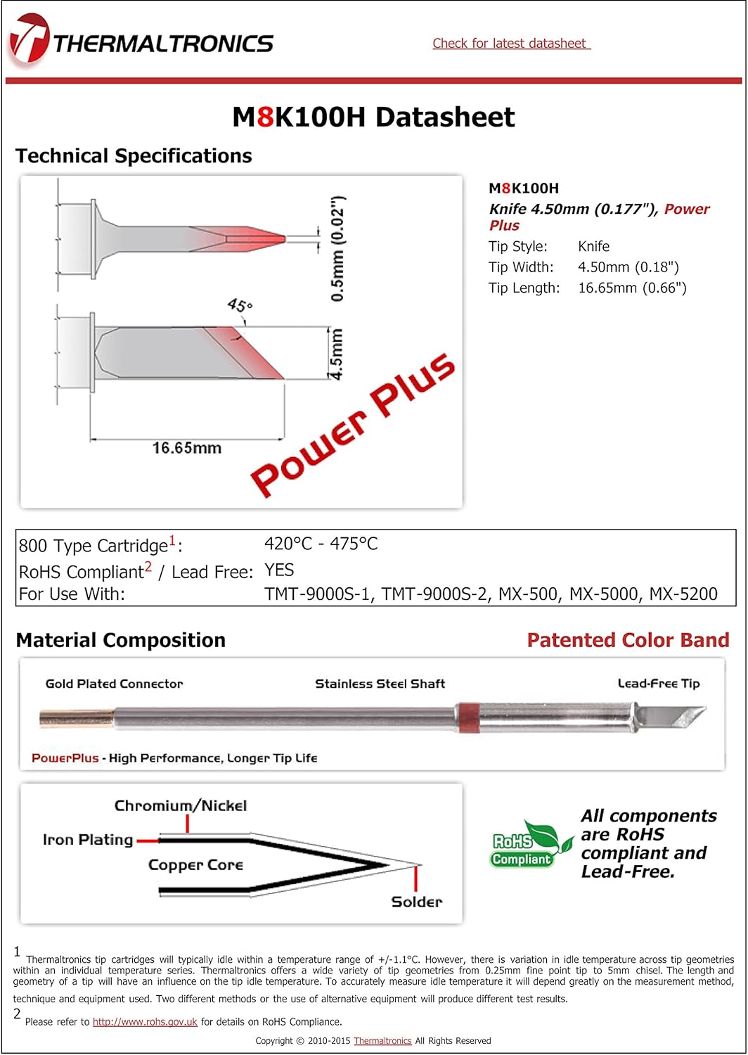 Thermaltronics M8K100H Knife 4.50mm (0.177in), Power Plus