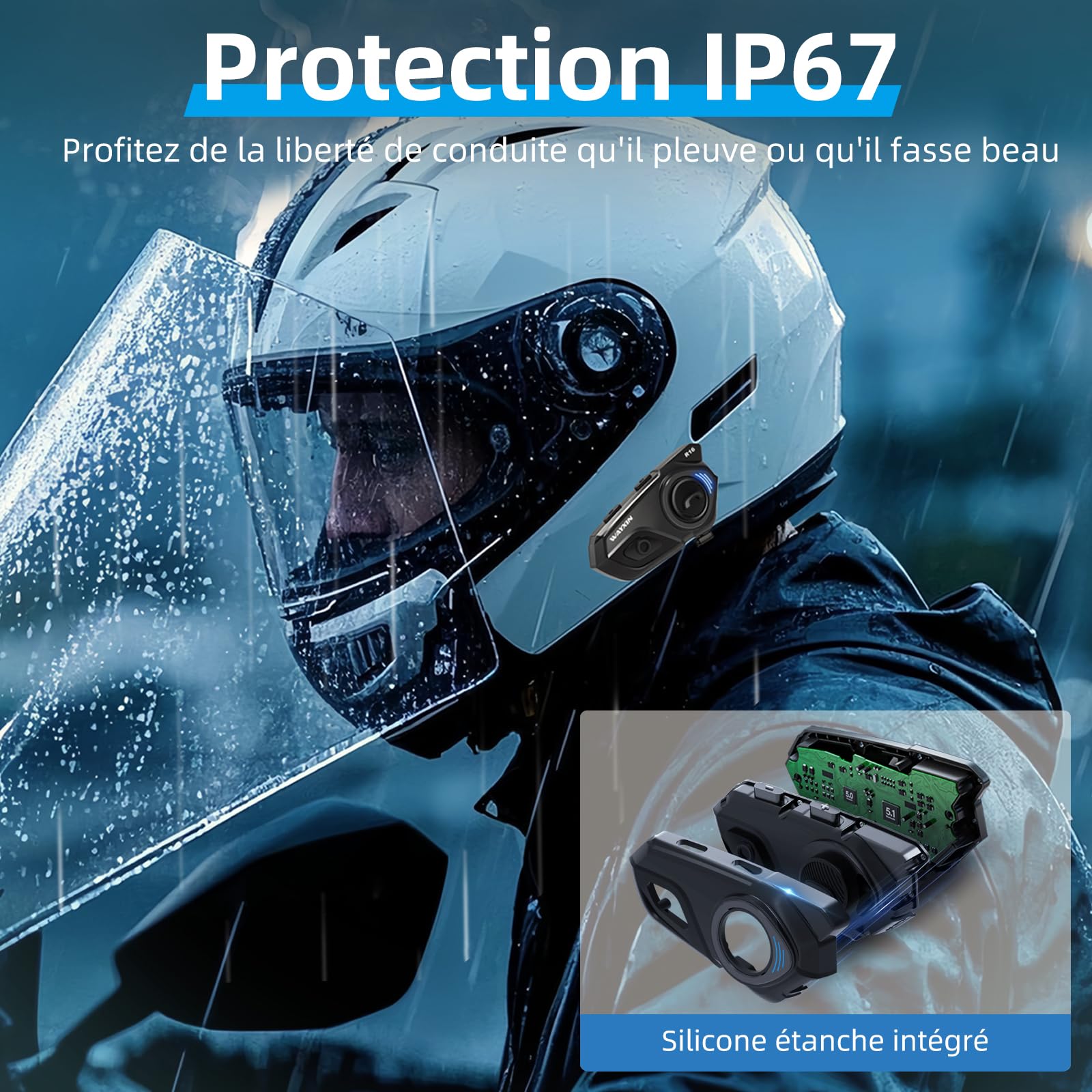 T2 Intercom Moto,Casque Moto Bluetooth Système de Communication 5.4, Suppression Bruit DSP&CVC/IP67 Étanche/Chaîne Hi-FI/Réponse Automatique Assistant/AI Intercom Casque (2pcs)