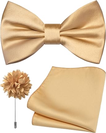 Branduce Solid Color Pre-tied Bow Tie and Pocket Square Lapel Pin Set for Men