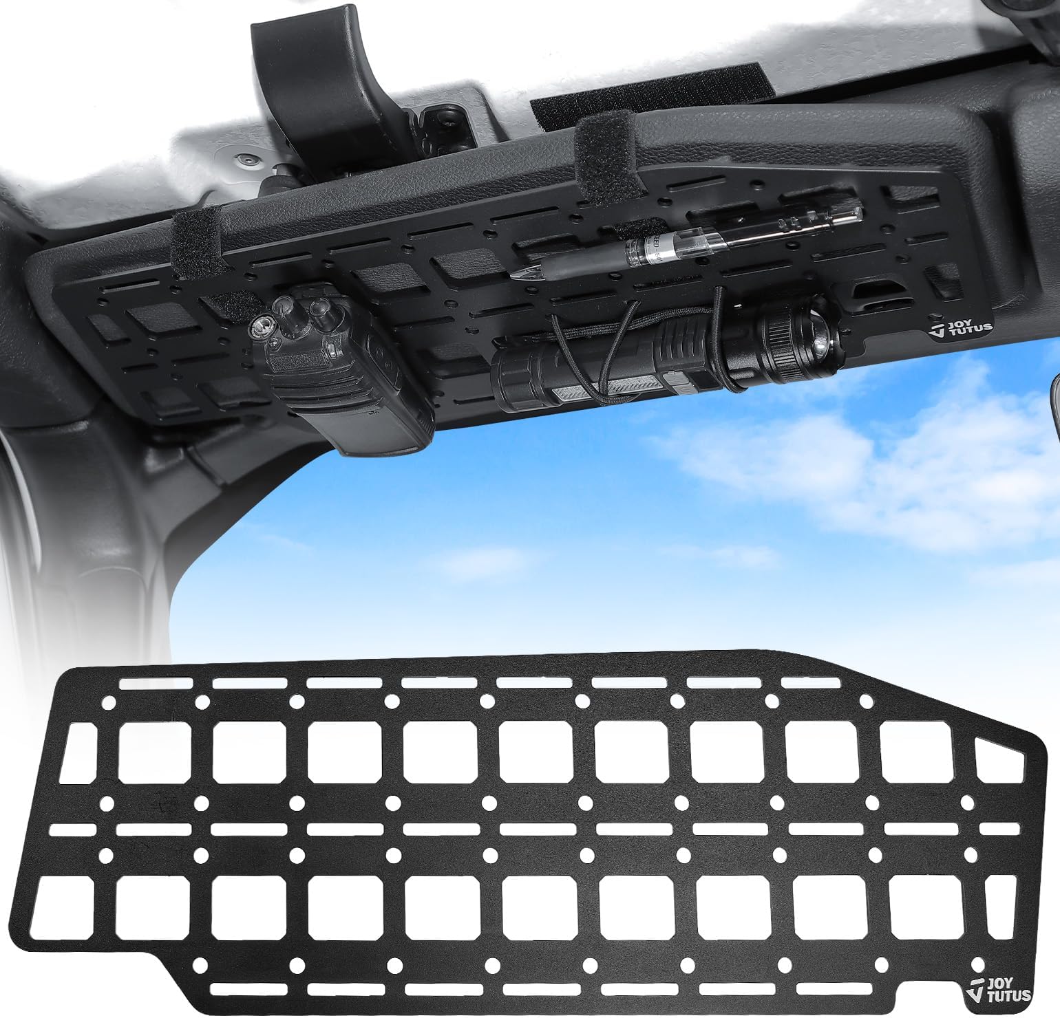 JOYTUTUS Sun Visor Organizer Compatible with 2018-2026 Wrangler JL & 2020-2026 Gladiator JT, Tactical Rigid Molle Panel Sun Visor Storage, Tactical Gear Rack