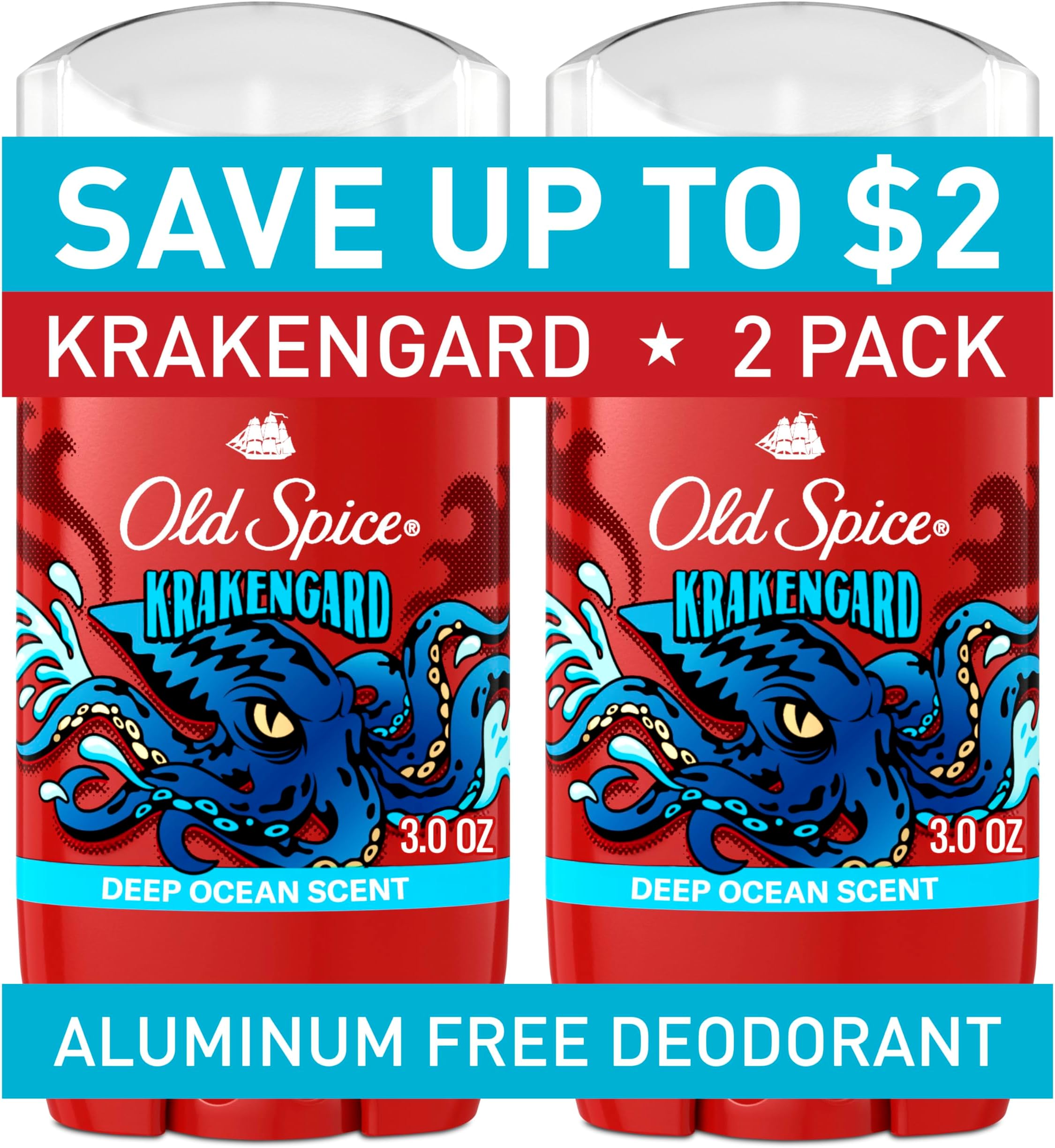 Aluminum Free Deodorant for Men, 24/7 Odor Protection, 24/7 Freshness & Lasting Scent, Goes on Clear, Krakengard with Deep Ocean Scent, 3.0 oz (Pack of 2)