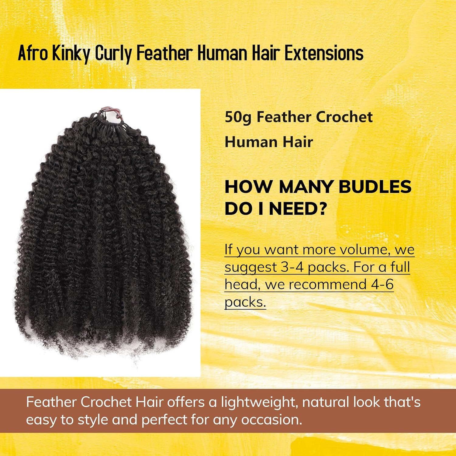 50g Feather Crochet Human Hair, Pre-Separated Miracle Knots Crochet Hair Extensions Invisible Knots Pre Looped Crochet Hiar Bundles for Black Women (#Nature Black, Water Wave 14inch 50g)