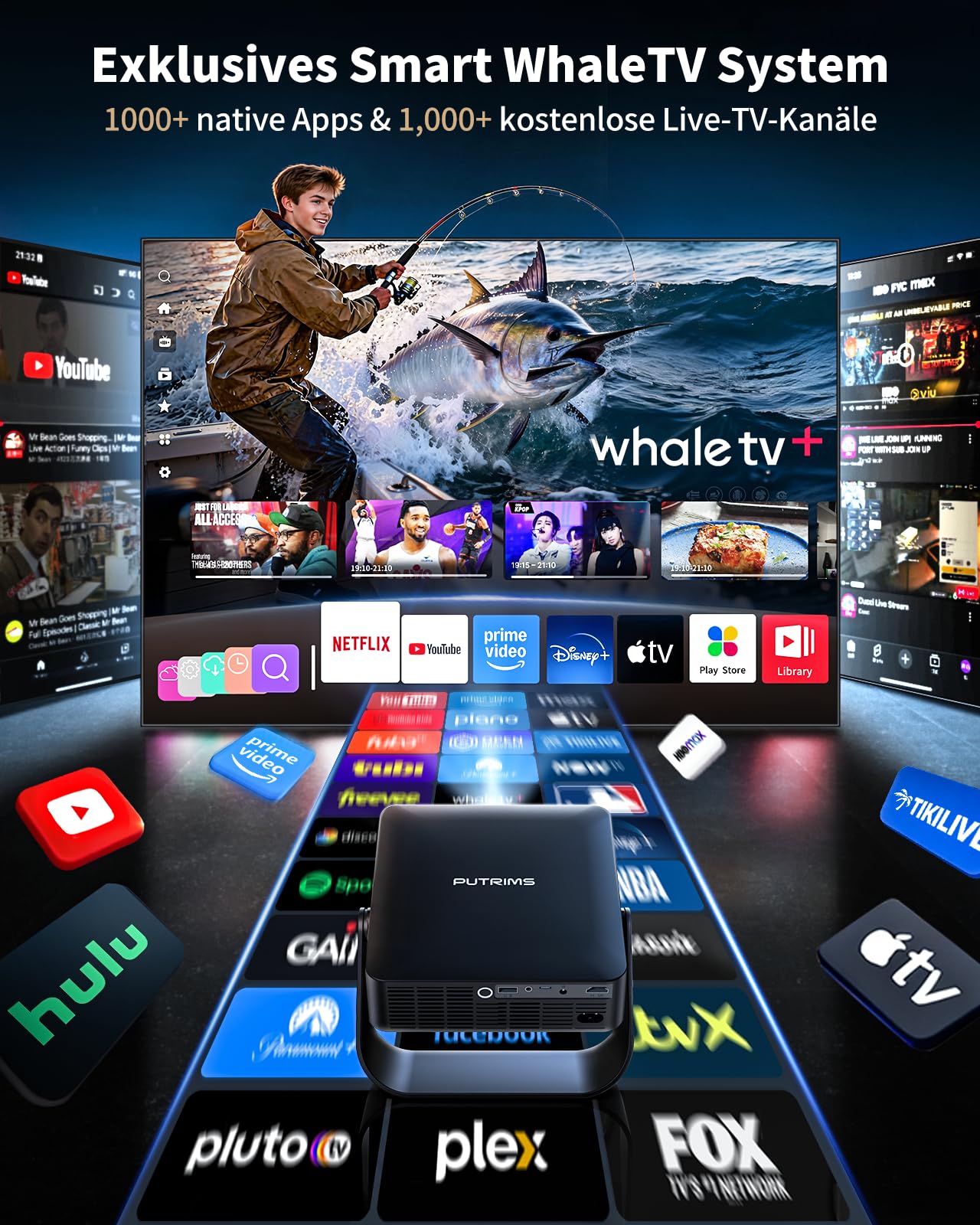 Mini Beamer 4K 1080P Full HD WiFi6 Bluetooth Autofokus 6D Trapezkorrektur 330° Drehbar Kompatibel mit Netflix Live TV Tragbar für Handy HDMI PC