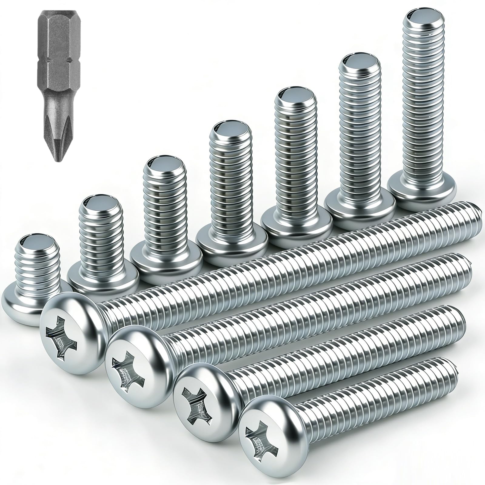 mawmuaw M5 Bolts, 15 Pcs Pan Head Machine Screws M5x80 mm, Phillips Round Head Bolts, Zinc Steel Screw Fully Threaded with Bit for DIY Furniture Machinery Construction Engineering